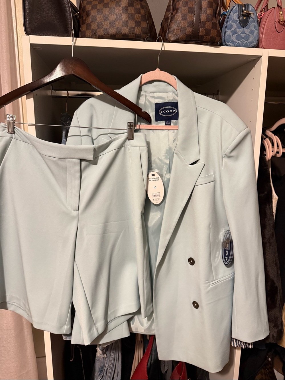 Scoop NYC Mint Double-Breasted Blazer with Matching Shorts